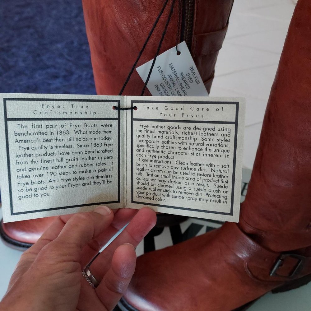 NIB Frye Valerie tall belted boots, cognac, fully fur lined!  8.5 (more like 8) - Picture 9 of 13